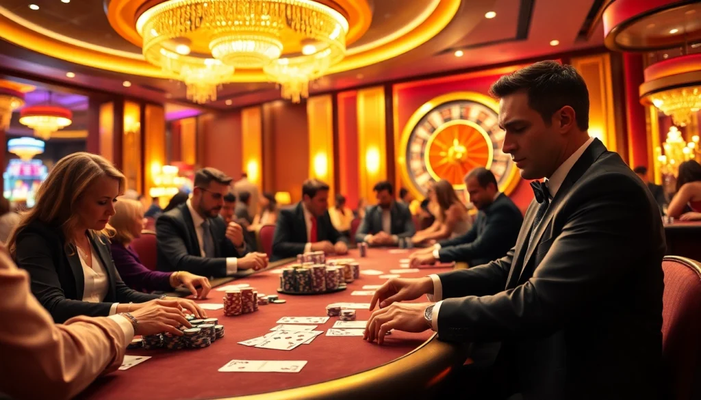Players engage in a thrilling poker match at the casino, showcasing gacor123 winning strategies with vibrant chips and cards.